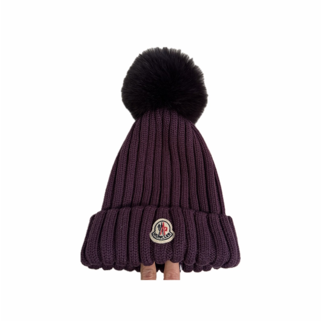 Moncler Purple Knit Pom-Pom Hat